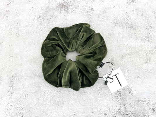 Olive Green Velvet Knit Extra Large Hair Scrunchie SCR00046