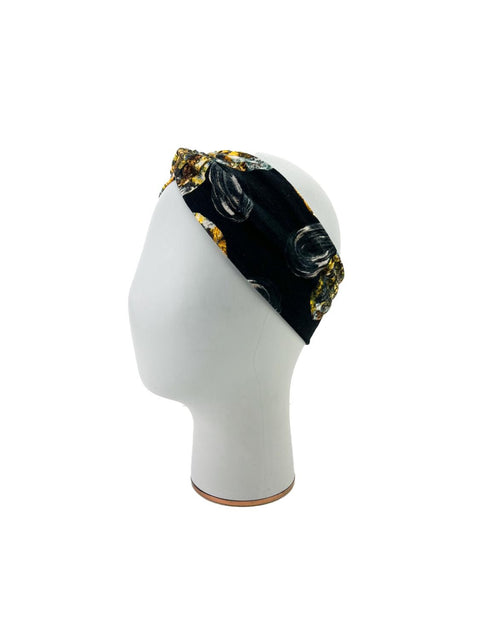Yellow and Black Floral Jewel Stone Sweater Knit Headband