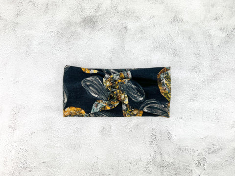 Yellow and Black Floral Jewel Stone Sweater Knit Headband