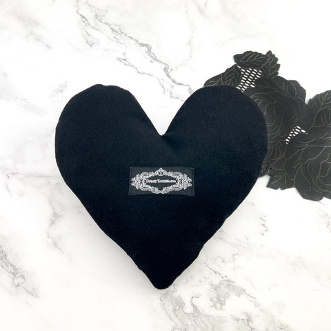 Red and Black Floral Heart Pillow with Pleats