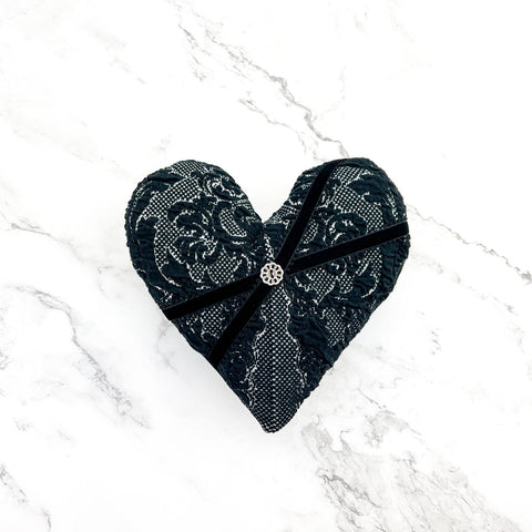 Black and White Heart Pillow with a Button