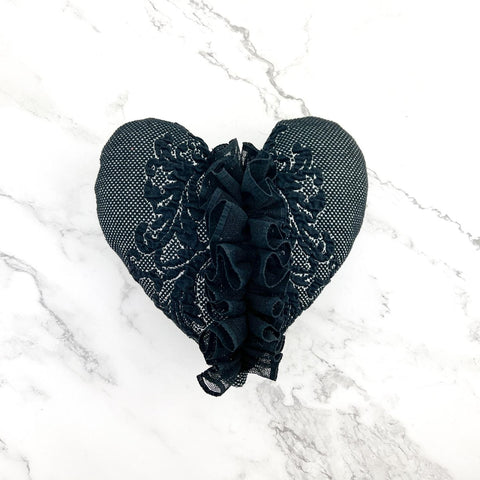 Black and White Heart Pillow with Ruched Center