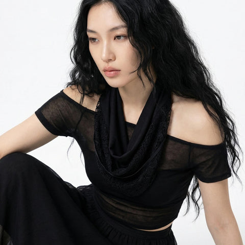 Black U Shape Lace Neckerchief