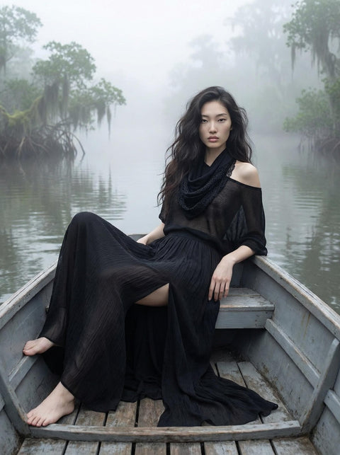 Black U Shape Lace Neckerchief