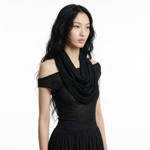 Black U Shape Lace Neckerchief
