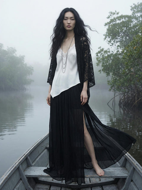 Black Floral Burnout Oversized Cocoon Open Sweater Jacket