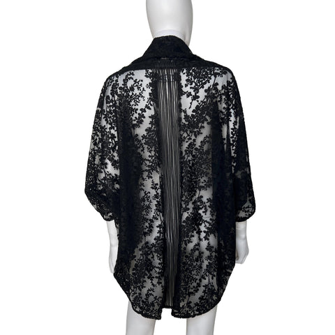 Black Floral Burnout Oversized Cocoon Open Sweater Jacket