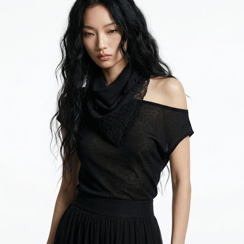 Black Lace Neckerchief with Spikes