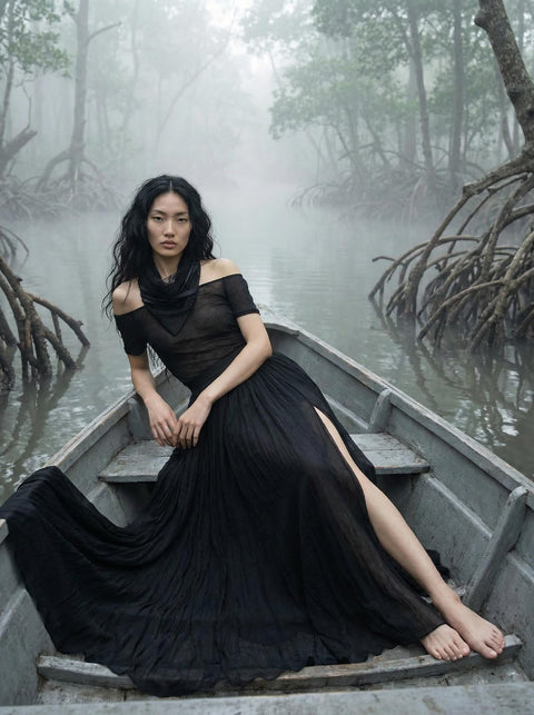 Black Lace Neckerchief with Lambskin Panel