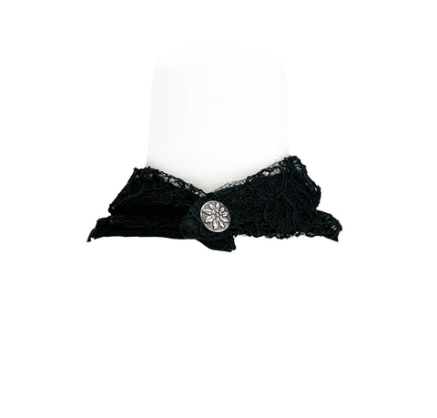 Black Lace Neckerchief with Lambskin Panel