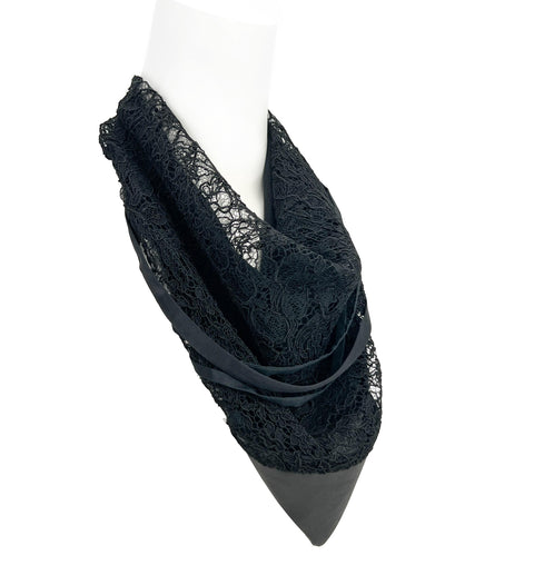 Black Lace Neckerchief with Lambskin Panel