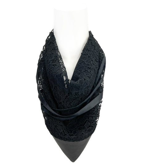 Black Lace Neckerchief with Lambskin Panel