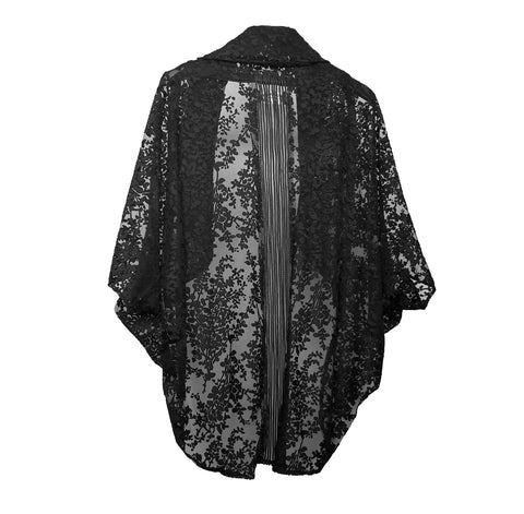Black Floral Burnout Oversized Cocoon Open Sweater Jacket