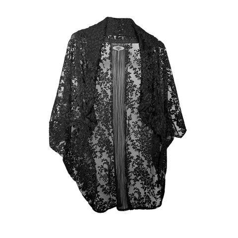 Black Floral Burnout Oversized Cocoon Open Sweater Jacket