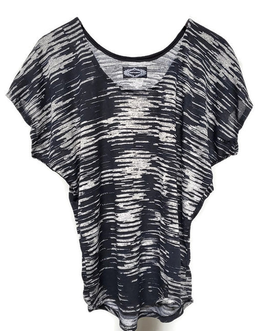 Black and Oatmeal Abstract Stripe Print Dolman Top