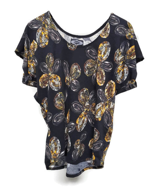 Black and Yellow Floral Gems Print Dolman Top