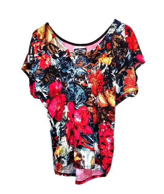 Red Multi Floral Graphic Dolman Top