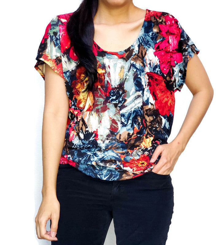 Red Multi Floral Graphic Dolman Top