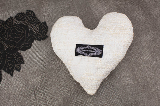 Off-White and Silver Studded Heart Pillow - Sumie Tachibana