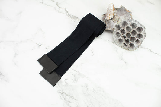 Black with Leather Tip Skinny Scarf