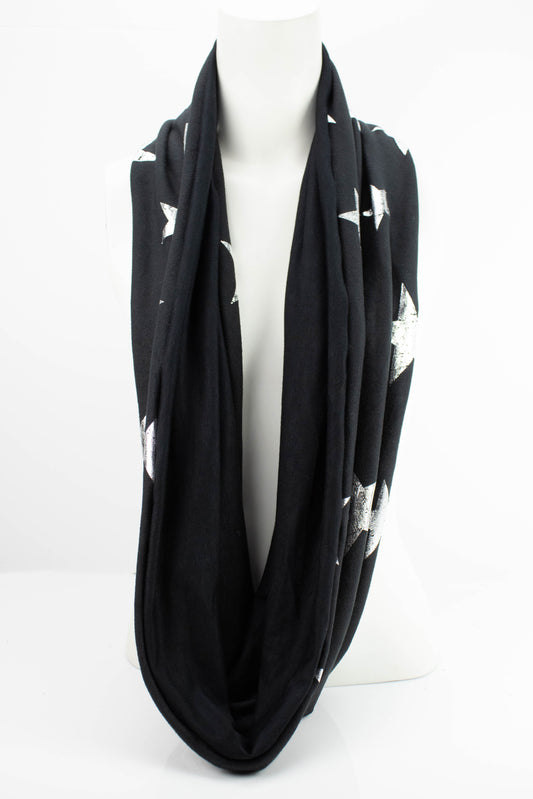 Black and Silver Distressed Stars Infinity Scarf