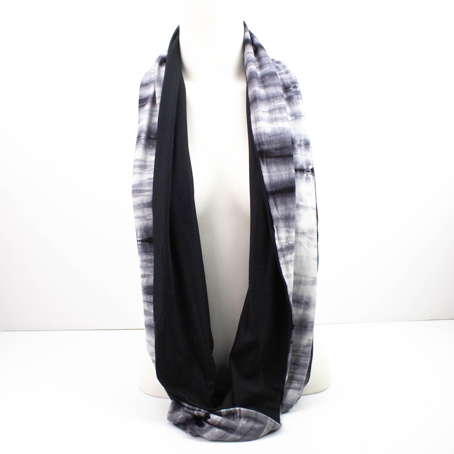 Black and Gray Tie Dye Knit Infinity Scarf