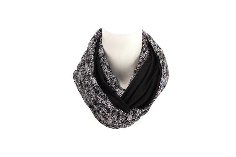 Black and Off White Open Weave Infinity Scarf