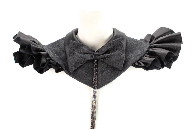 Black and Gray Snake Print Bowtie Neck Collar