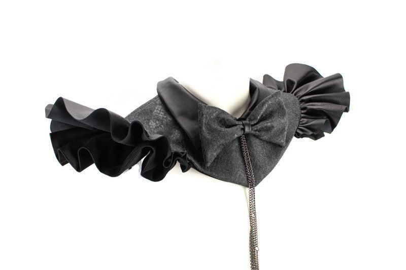 Black and Gray Snake Print Bowtie Neck Collar