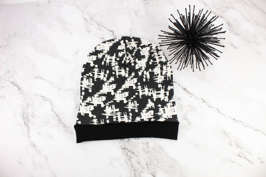 Black and White Cross Hatch Slouchy Beanie