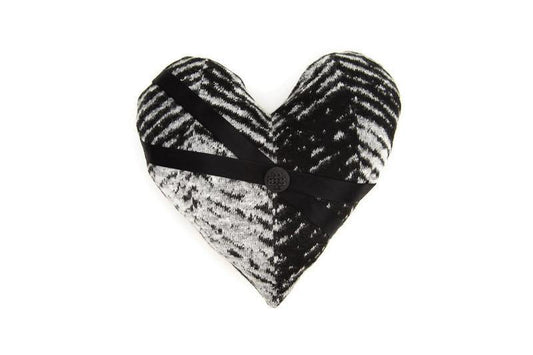 Black and Gray Herringbone Heart Pillow - Sumie Tachibana