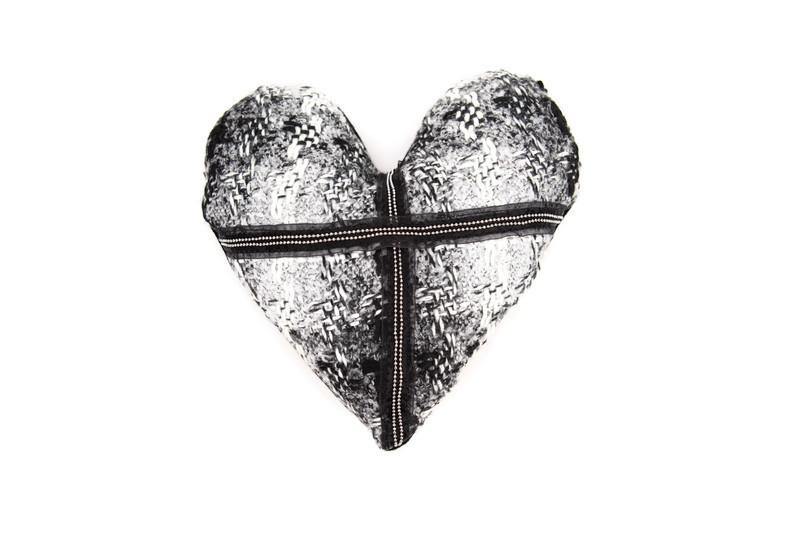 Black and White Tweed Heart Pillow - Sumie Tachibana