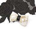 Cream and Black Leather Mini Bow Tie Clip Hair Bow Clip - Sumie Tachibana