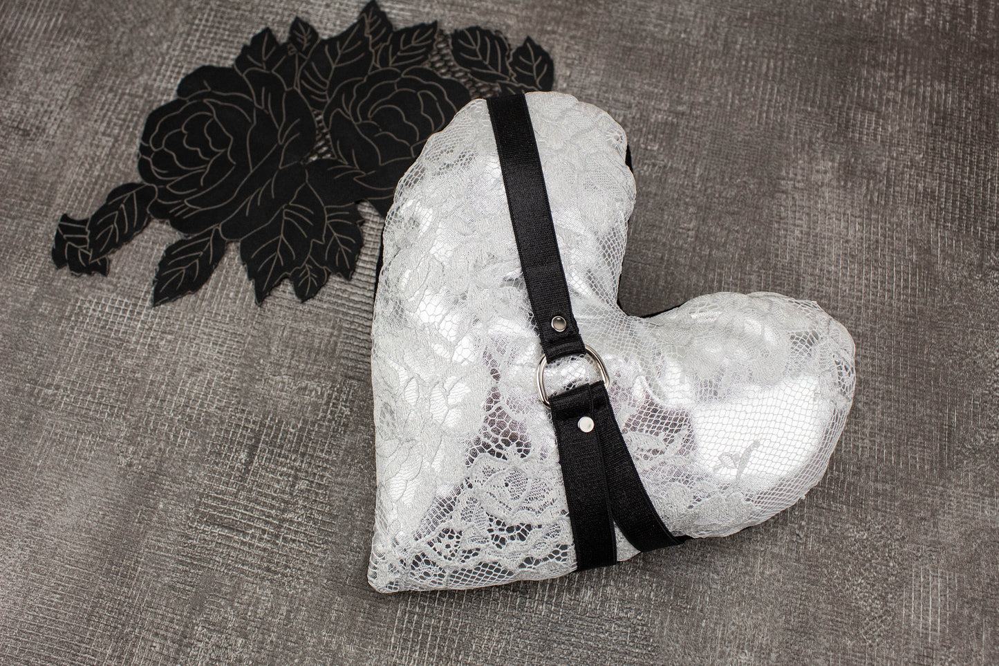 Metallic Silver Lace Harness Heart Pillow SPP00022 - Sumie Tachibana
