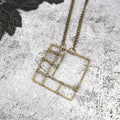 Antique Brass Welded Grid Square Long Necklace - Sumie Tachibana