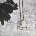Antique Brass Welded Grid Square Long Necklace - Sumie Tachibana