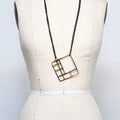 Antique Brass Welded Grid Square Long Necklace - Sumie Tachibana