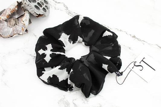Black and White Cross Extra Large Hair Scrunchie