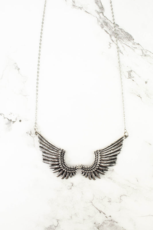 Antique Silver Wings Necklace