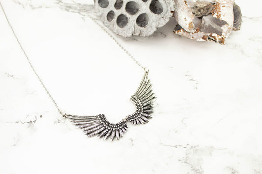 Antique Silver Wings Necklace