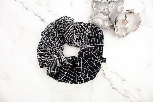 Black and Off White Lines Extra Large Hair Scrunchie