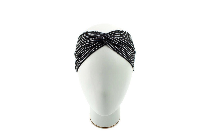 Black and White Stripe Knit Headband