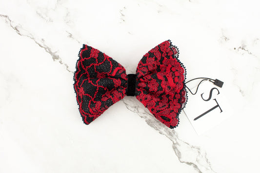 Red and Black Lace Bow Tie Clip Hair Bow Clip