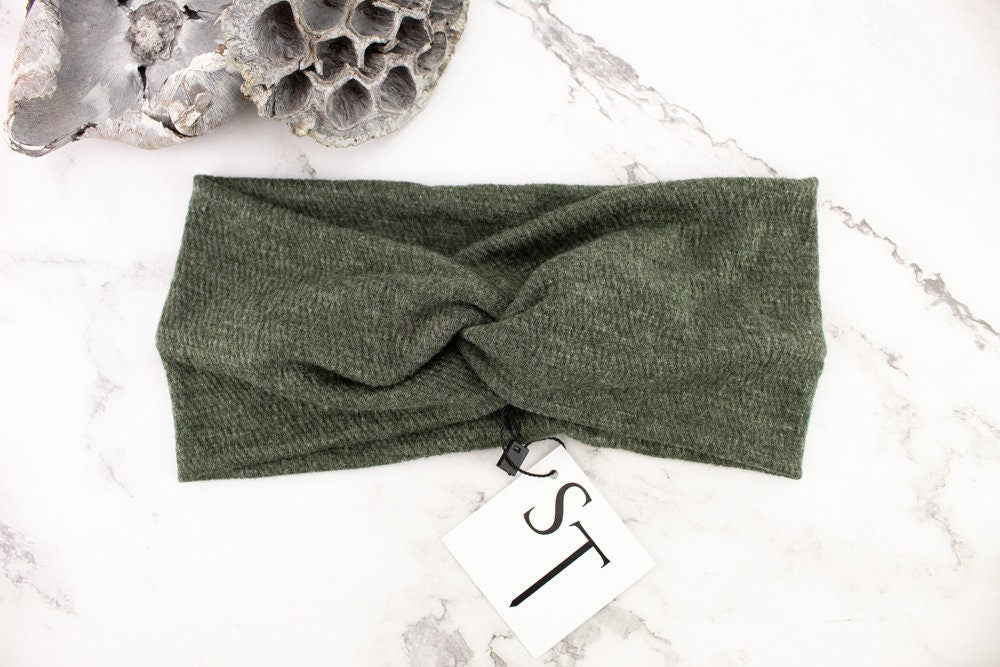 Olive Green Cloque Knit Headband