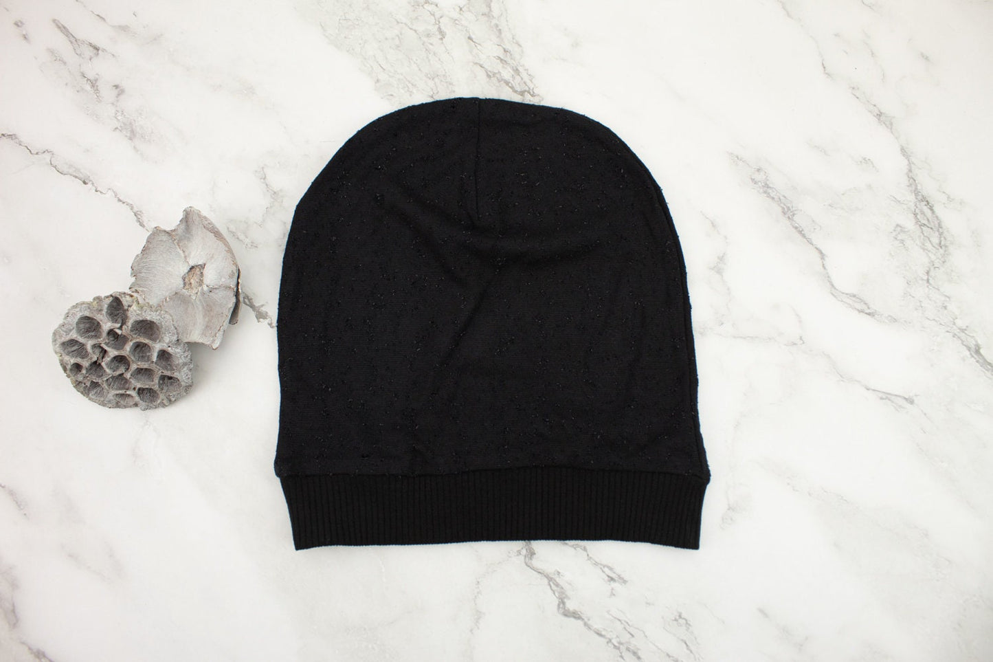 Black Deconstructed Knit Slouchy Beanie