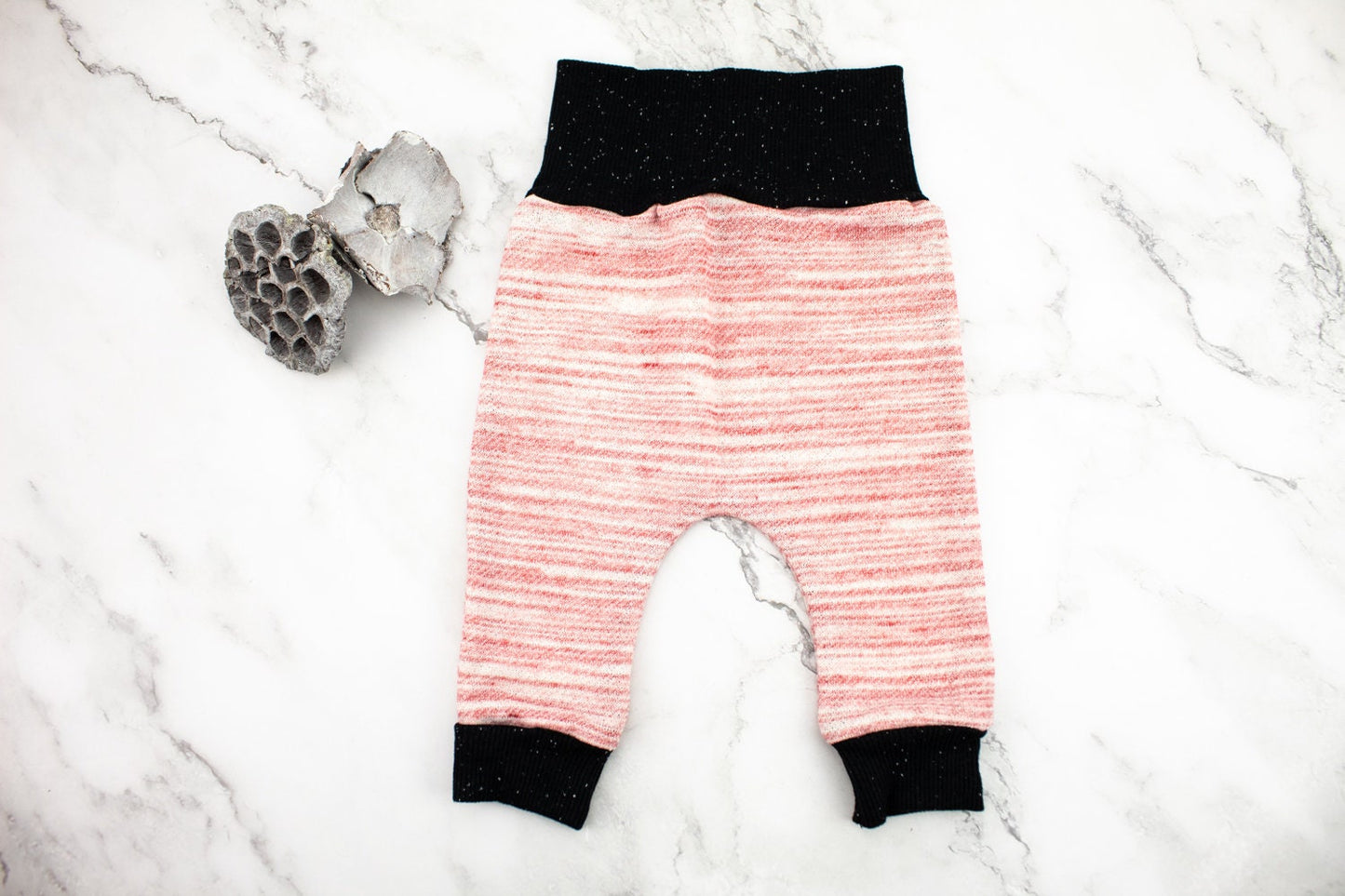 Red and Cream Stripe Harem Pants with Wide Black Band 3-6 months