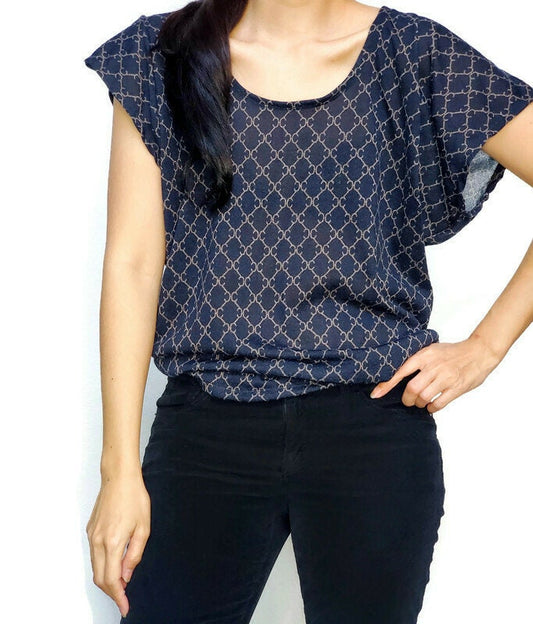 Black and Off White Sequined Dolman Top