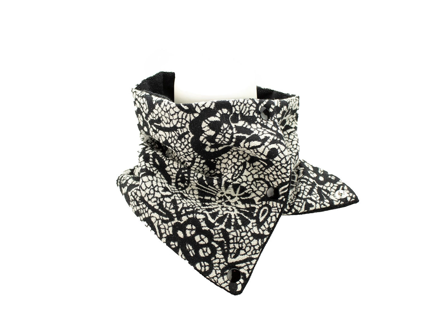 Cream and Black Floral Wool Scarflette Cowl
