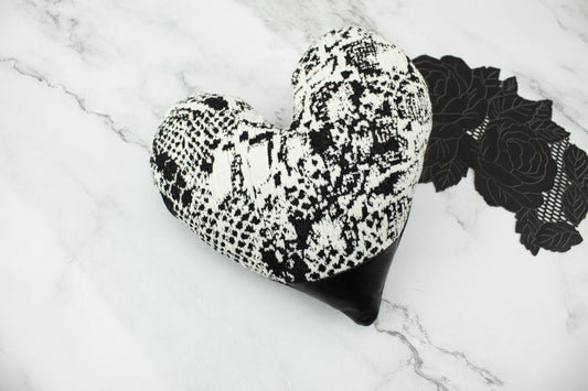 Black and Cream Snake Skin Pattern with Lambskin Heart Pillow