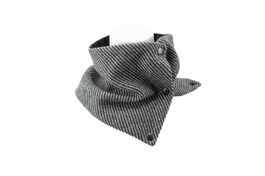 Gray and Black Wool Twill Snap Scarflette Cowl